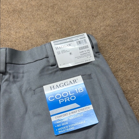 Haggar Men’s Cool 18 Pro Classic Fit 34x29 Light Grey Dress Pants NWT - Picture 10 of 11